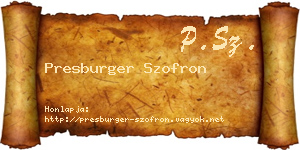Presburger Szofron névjegykártya